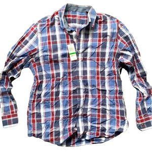 New Tasso Elba Plaid Button up Shirt Men s size L 16-16  1/2